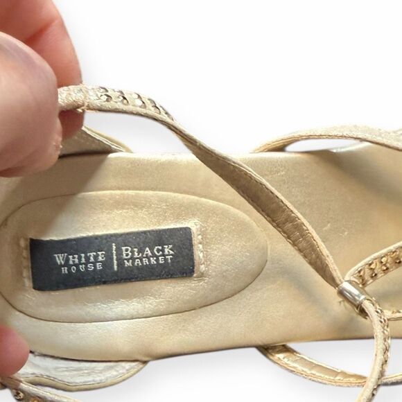 WHITE HOUSE BLACK MARKET Women’s Gold Rhinestone Strappy Flat Sandals Size 10 - Picture 4 of 8